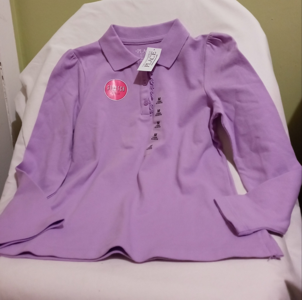 The Children's Place Girl's Purple Long Sleeve Button Up Shirt, Size- Medium